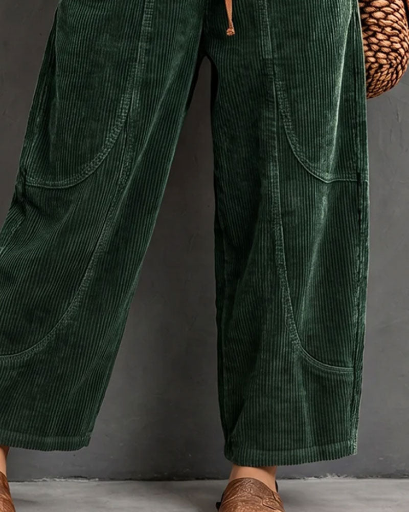 Hose Gummizug Taille Farbblock Cropped Weites Bein