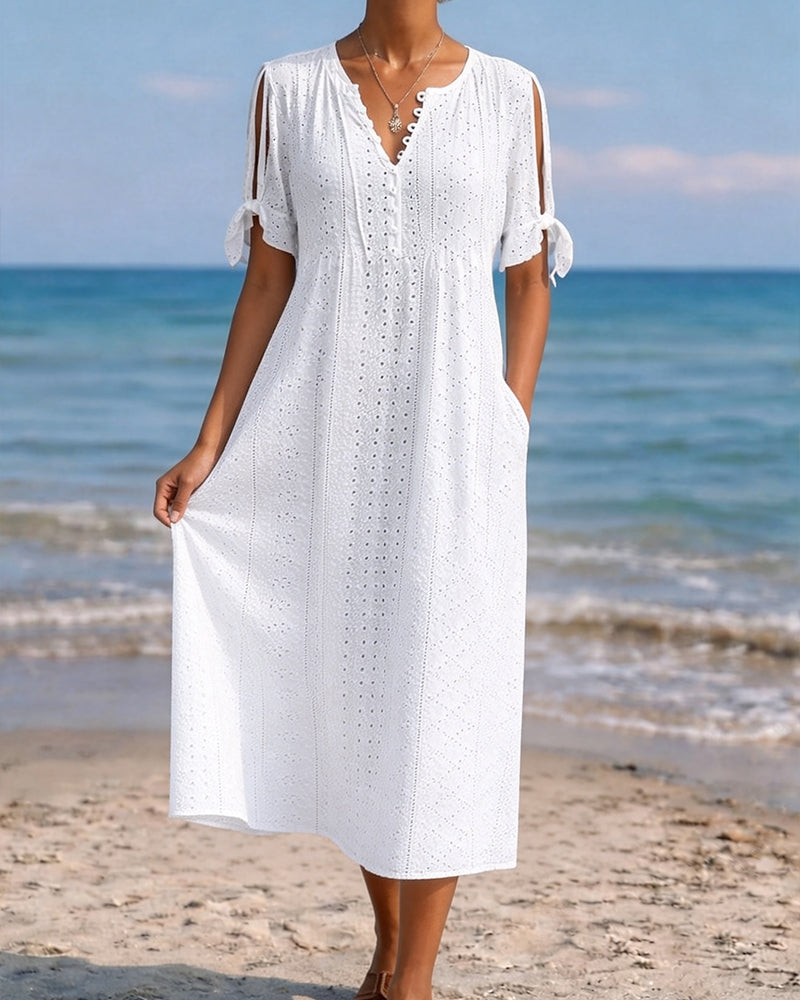 Kleid Hohler Ausschnitt V-Ausschnitt Binden Seite Schlitz Cold Shoulder