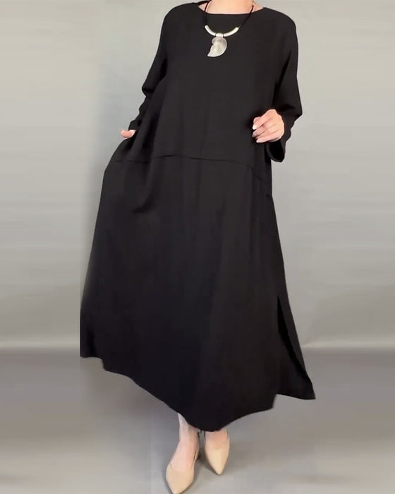 Lockeres Plus-Size-Kleid Mit Knöpfen In Unifarbe