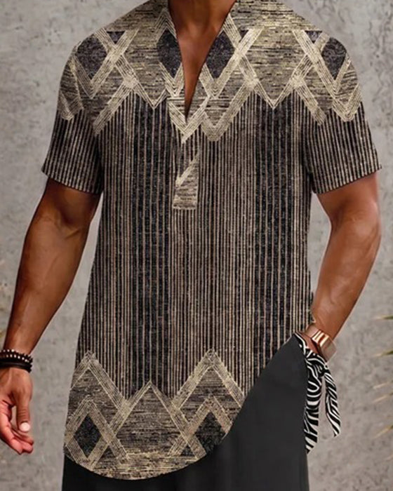 Bluse V-Ausschnitt Gestreift Herren Kurzarm