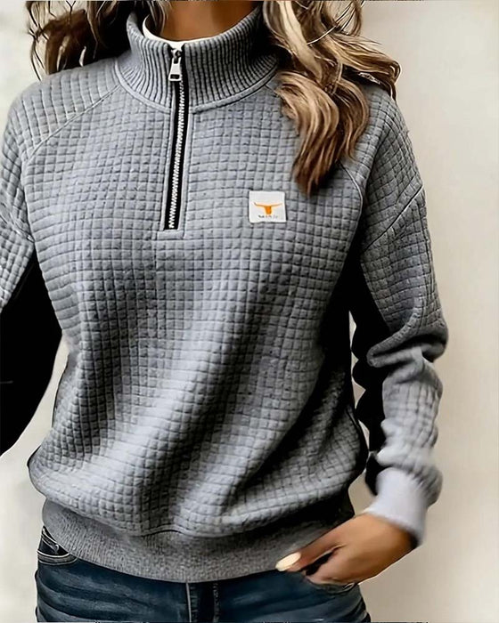 Sweatshirt Stehkragen Waffelmuster Colorblock
