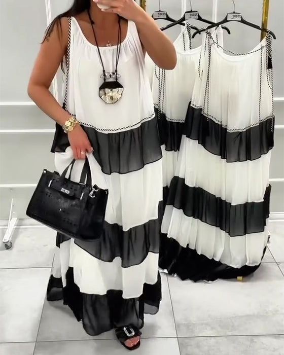 Kleid Rundhals Ärmellos Colorblock