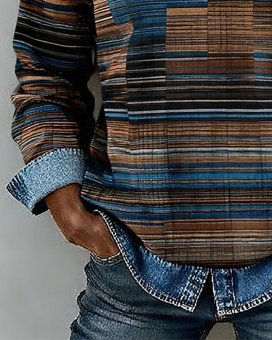 Oberteil Denim Patchwork Streifen Vintage