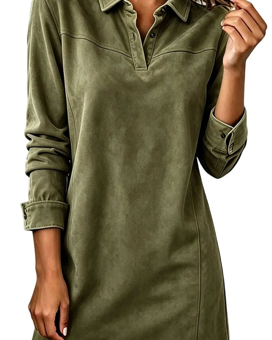 Kleid Revers Knopf Langarm