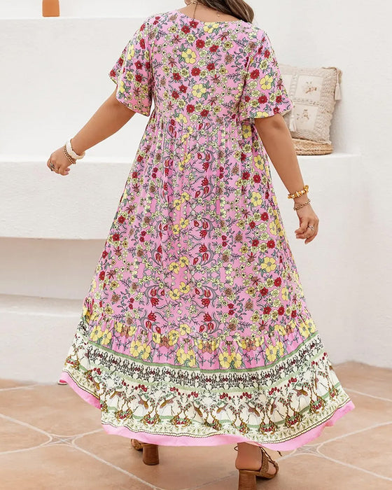 Kleid Blumig Patchwork Ethnisch