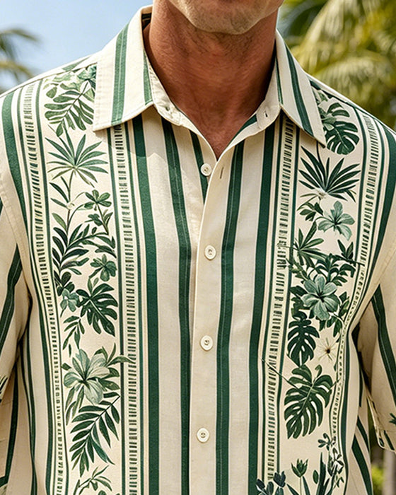Hemden Revers Botanisch Print Kurzarm
