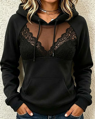 Kapuzenpullover Mesh Spitze Patchwork