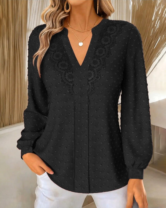 Bluse V-Ausschnitt Dreidimensionales Blütenblatt