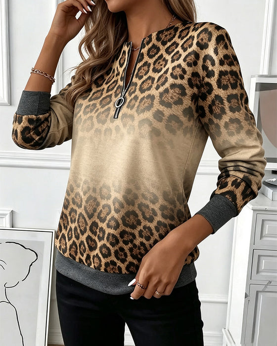 Sweatshirts Leopard Ombre Reißverschluss Langarm