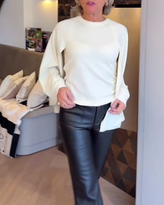 Modischer Uni-Pullover mit Schalkragen-Design