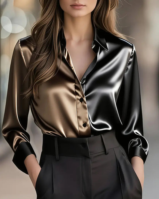 Hemd Modisch Business-Satin Colorblocking