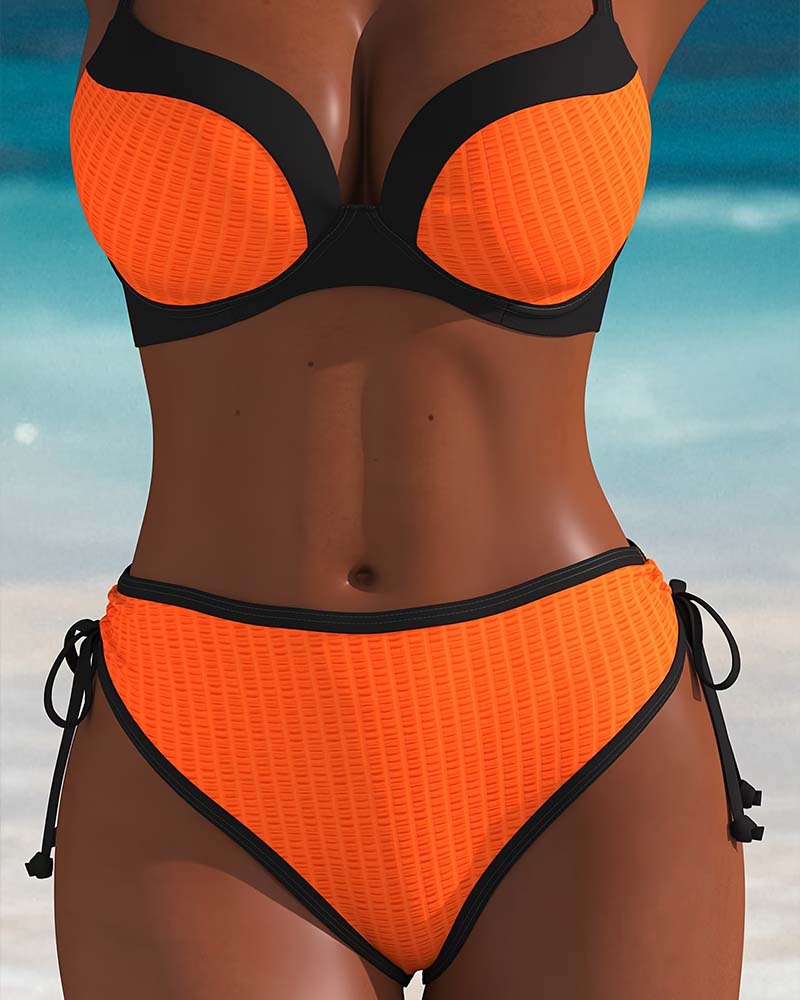Bikini Kontrastfarbe Push-Up Kordelzug