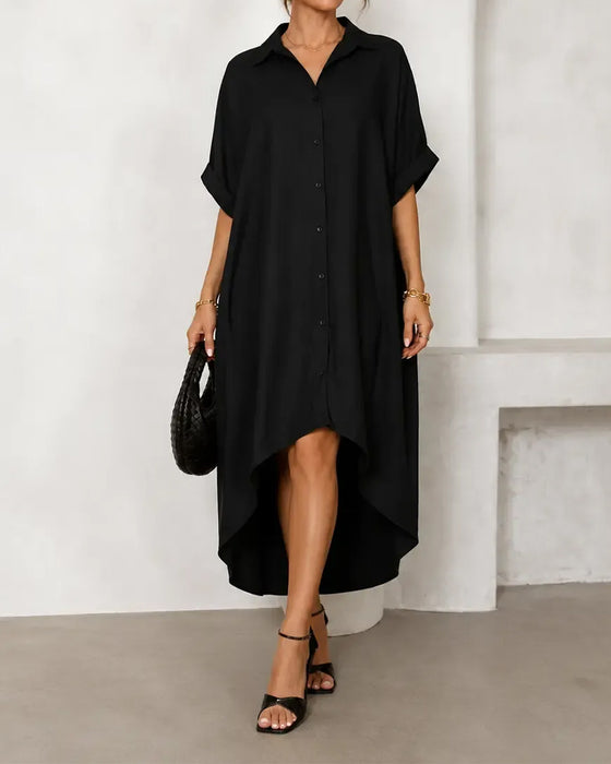 Kleid Revers Kragen Knopf Unregelmäßig
