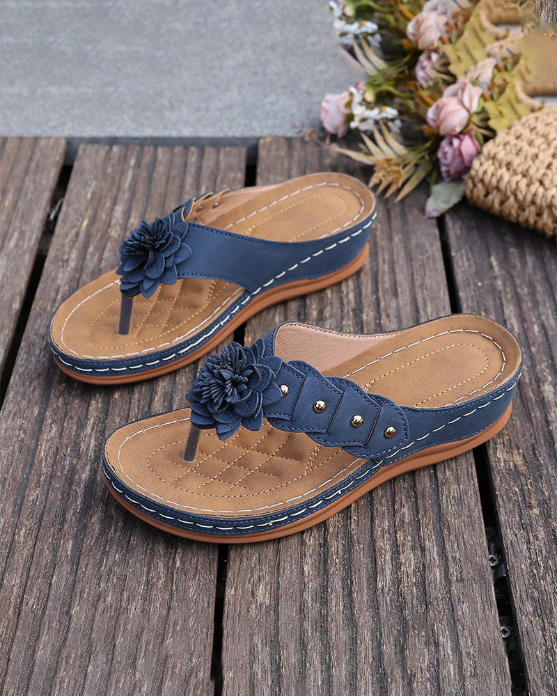 Damen Sandalen Mit Blumenmuster Und Fußgewölbeunterstützung