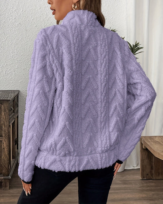 Sweatshirt mit Revers Frontreißer Flauschig