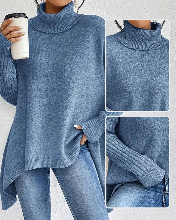 Lockerer Pullover mit Hohem Kragen und Asymmetrischem Schnitt