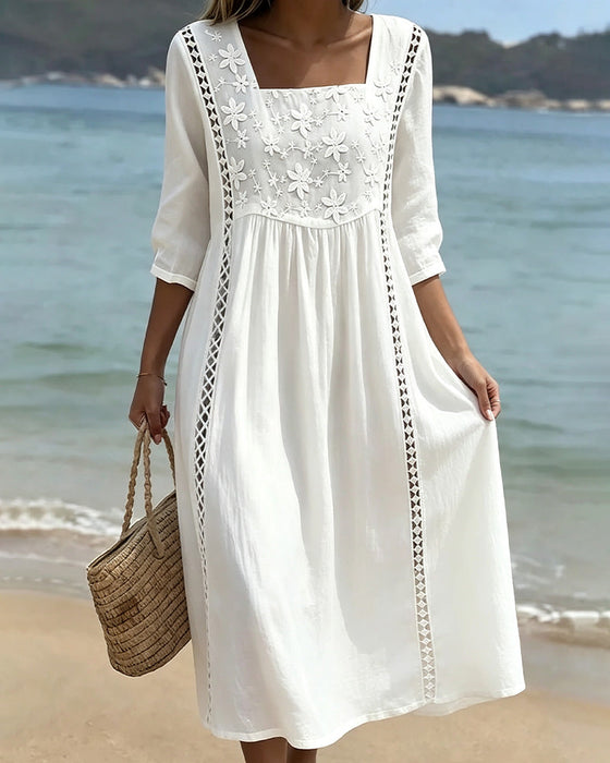 Kleid Quadratischer Ausschnitt Hollow Out Lässig
