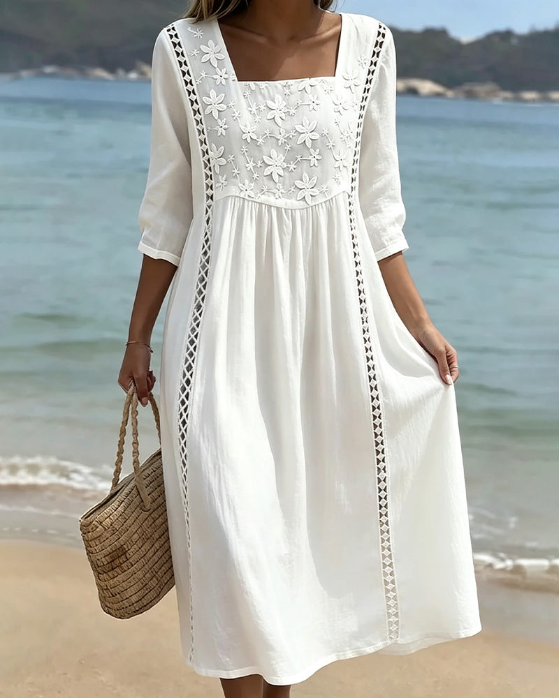 Kleid Quadratischer Ausschnitt Hollow Out Lässig