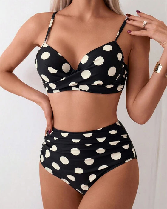 Badeanzug BH-Stil gepunktet zweiteilig hohe Taille