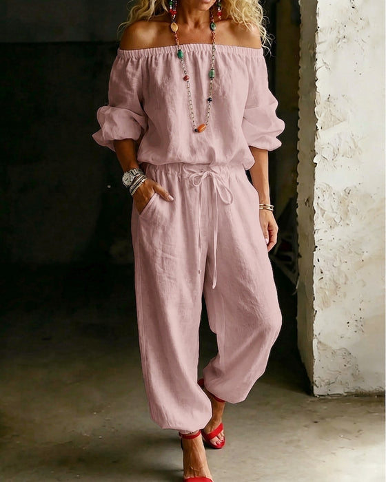 Jumpsuit Off-Shoulder Bindegürtel Tailliert