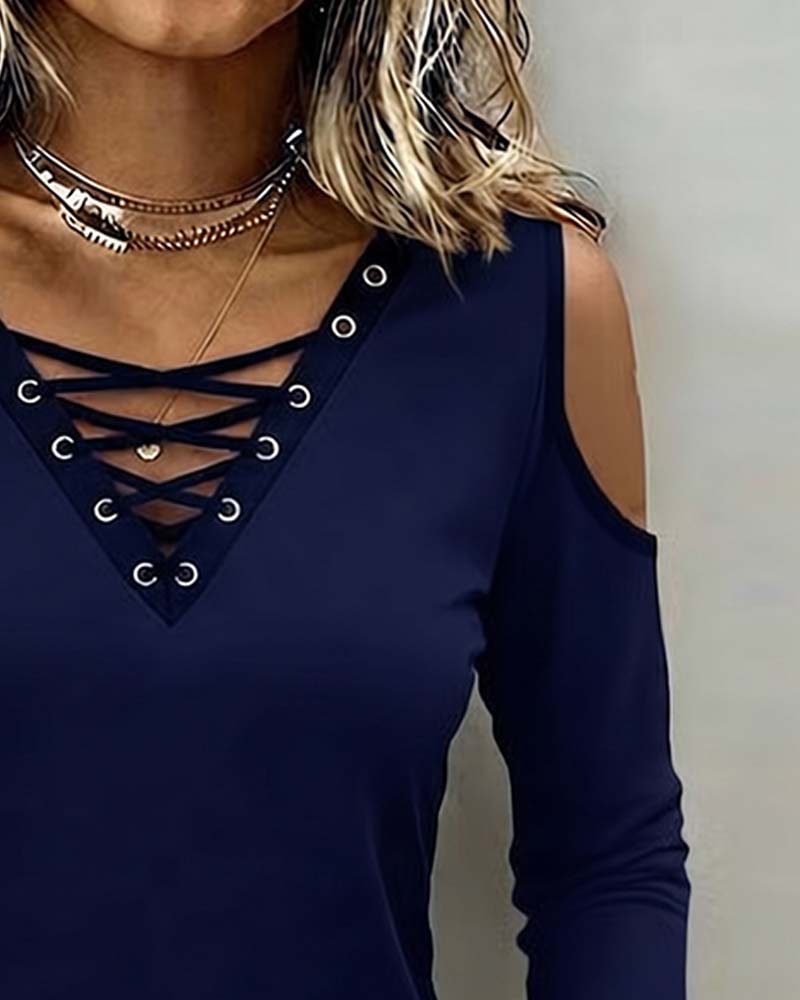 Oberteil Off-Shoulder Kreuz Langarm