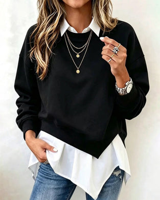 Sweatshirt Falsch Zweiteilig Patchwork Mit Kragen
