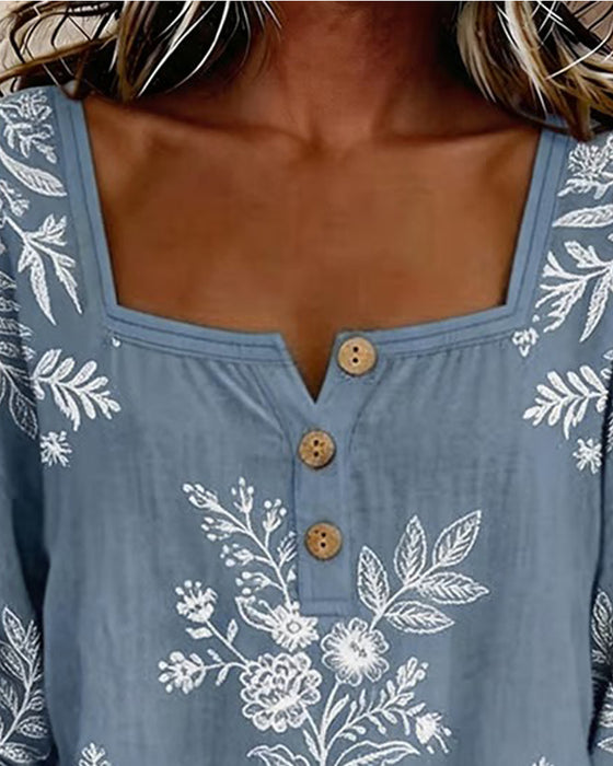 Bluse Quadratischer Ausschnitt Druck Locker