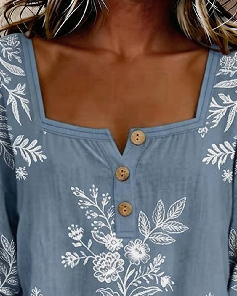 Bluse Quadratischer Ausschnitt Druck Locker