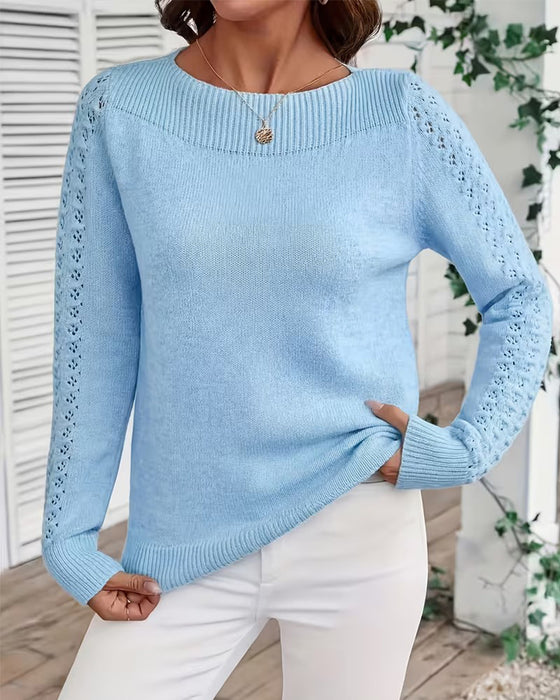 Pullover Bootsausschnitt Hohl Aus Langarm Gestrickt