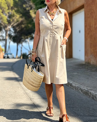 Kleid Hemdkragen Einfarbig