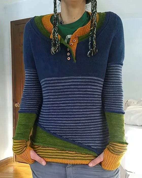Pullover Gestreift Colorblock Langarm