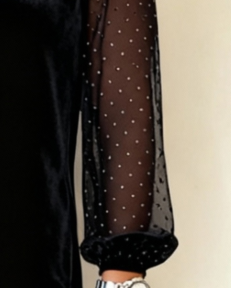 Kleid mit Netzbesatz Samt Spitze