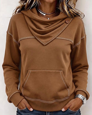 Sweatshirt Gestapelter Kragen Tasche Gespleißt