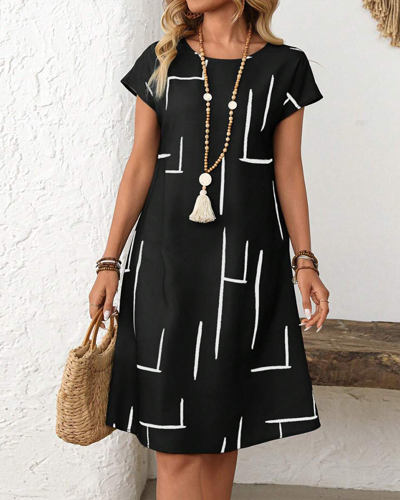 Kleid Damen Sommer Lässig Druck Rundhals