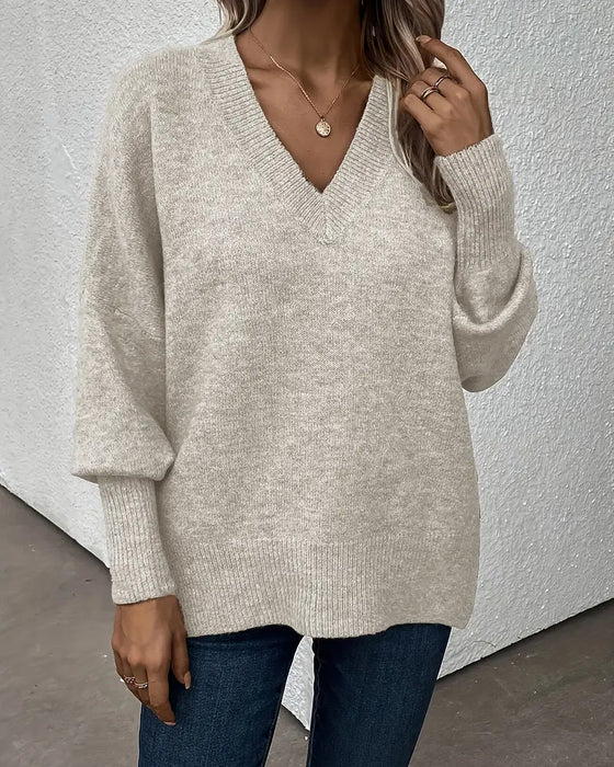 Pullover Laternenärmel V-Ausschnitt