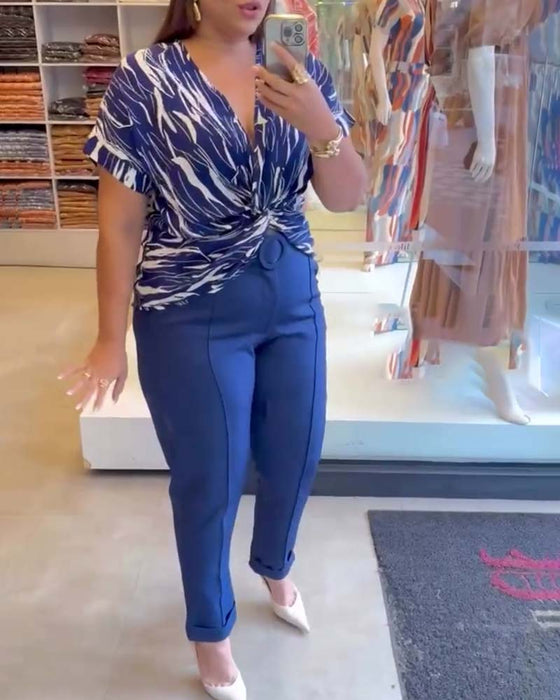 Bluse V-Ausschnitt Twist Druck