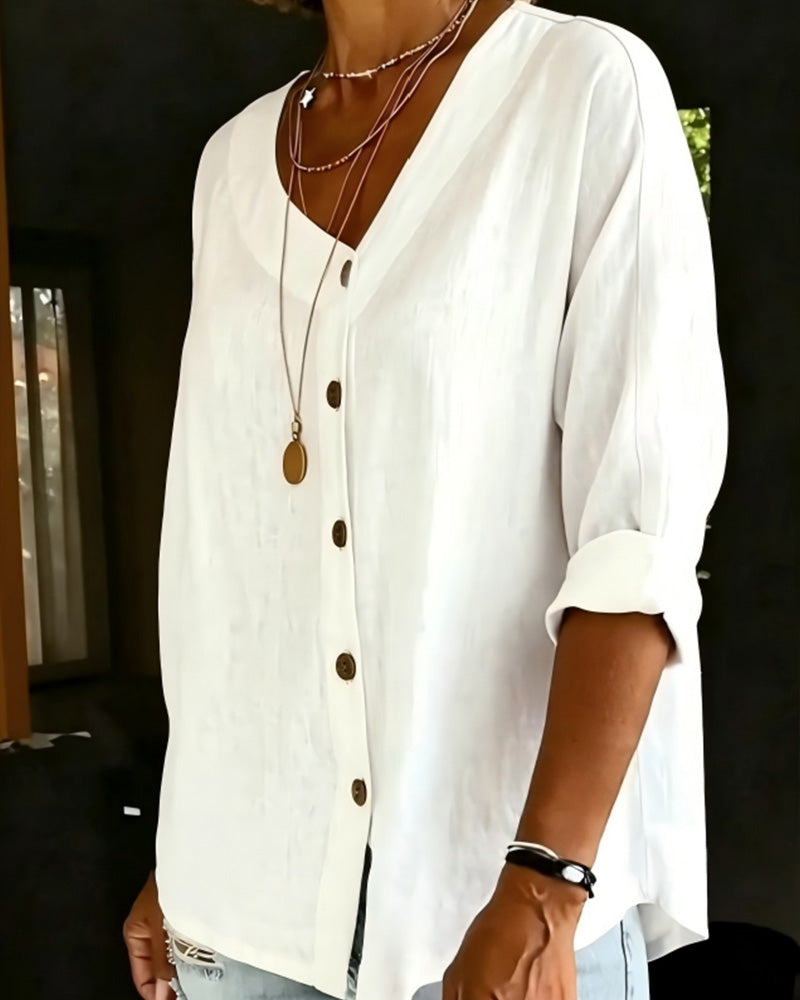 Hemd Asymmetrische Knopfleiste Einfarbig Knopfleiste