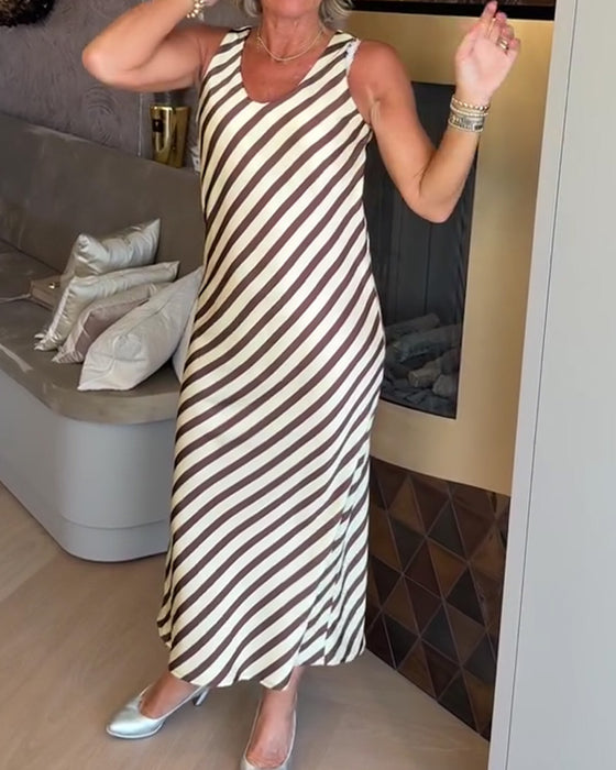 Kleid Ärmellos Streifen Etui Maxi