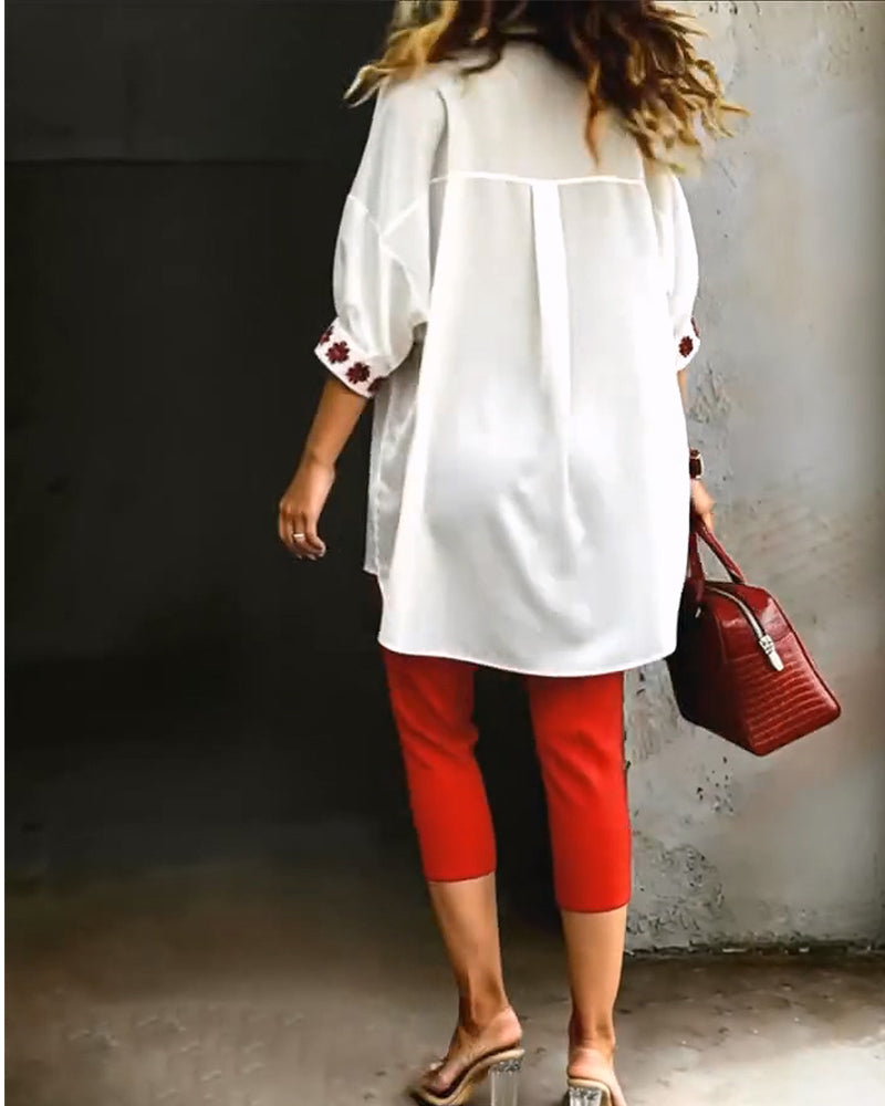 Hemd Großer Blumenprint Puffärmel