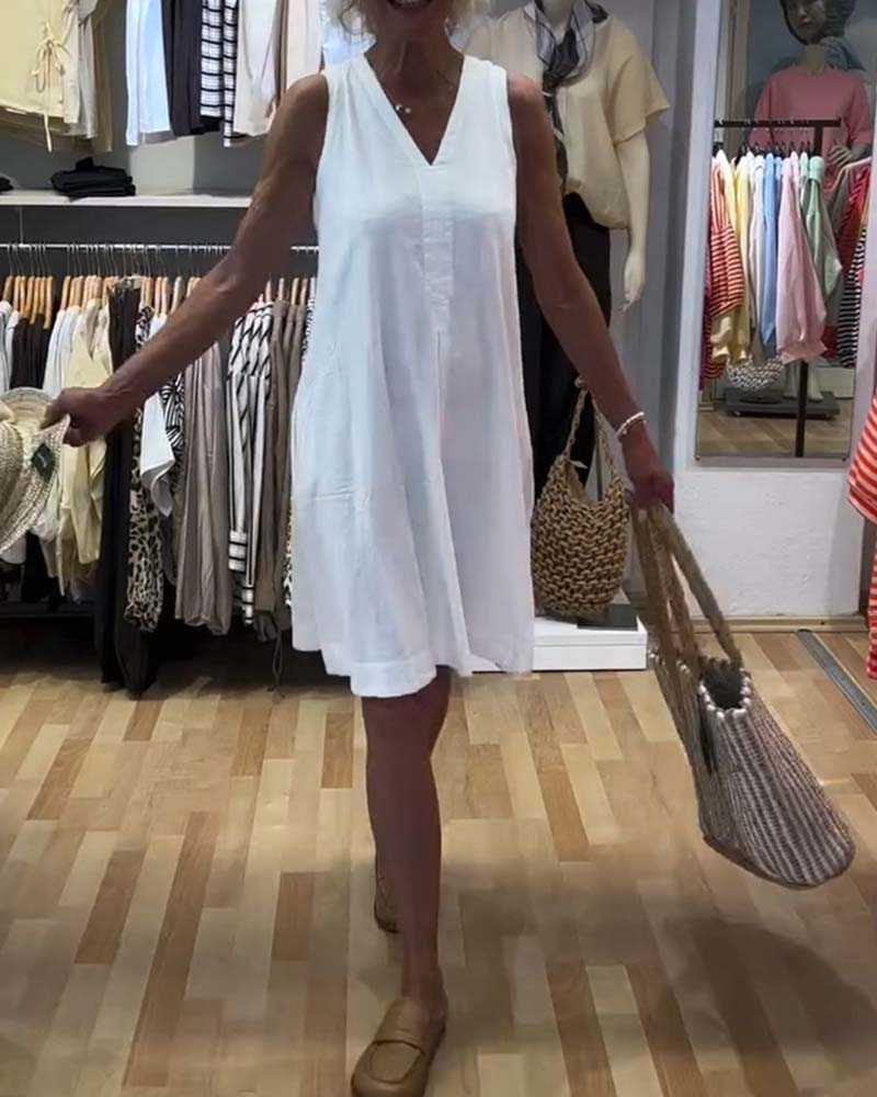 Kleid Ärmellos V-Ausschnitt Locker A-Linie