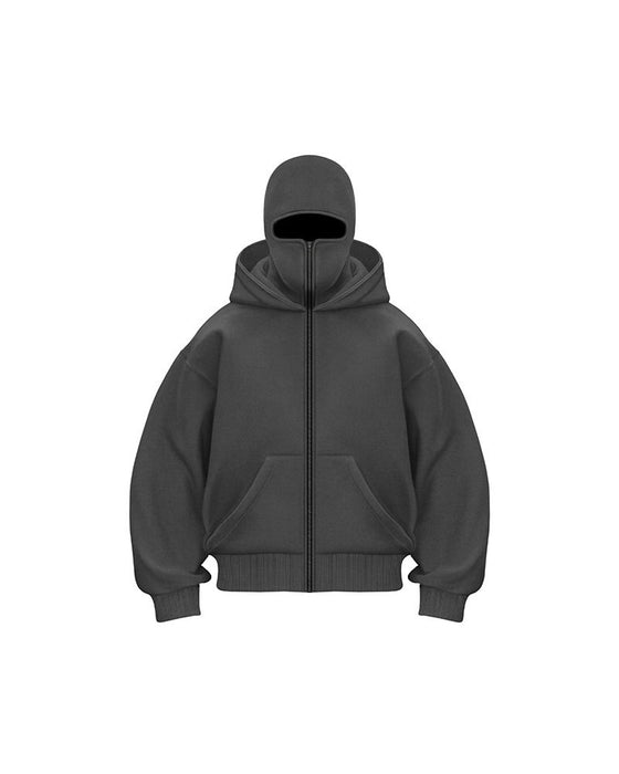 Unisex Sweatshirt-Mantel mit Doppelkapuze und Reißverschluss