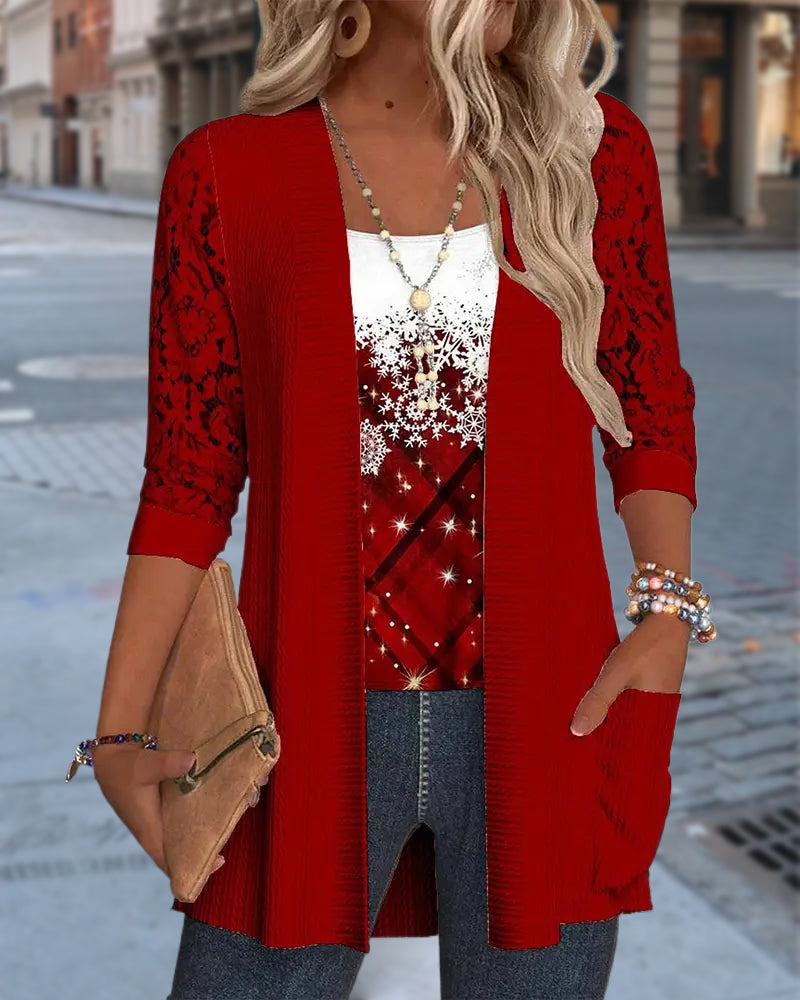 gestricktes Top mit Druck im Fake-Zweiteiler-Design