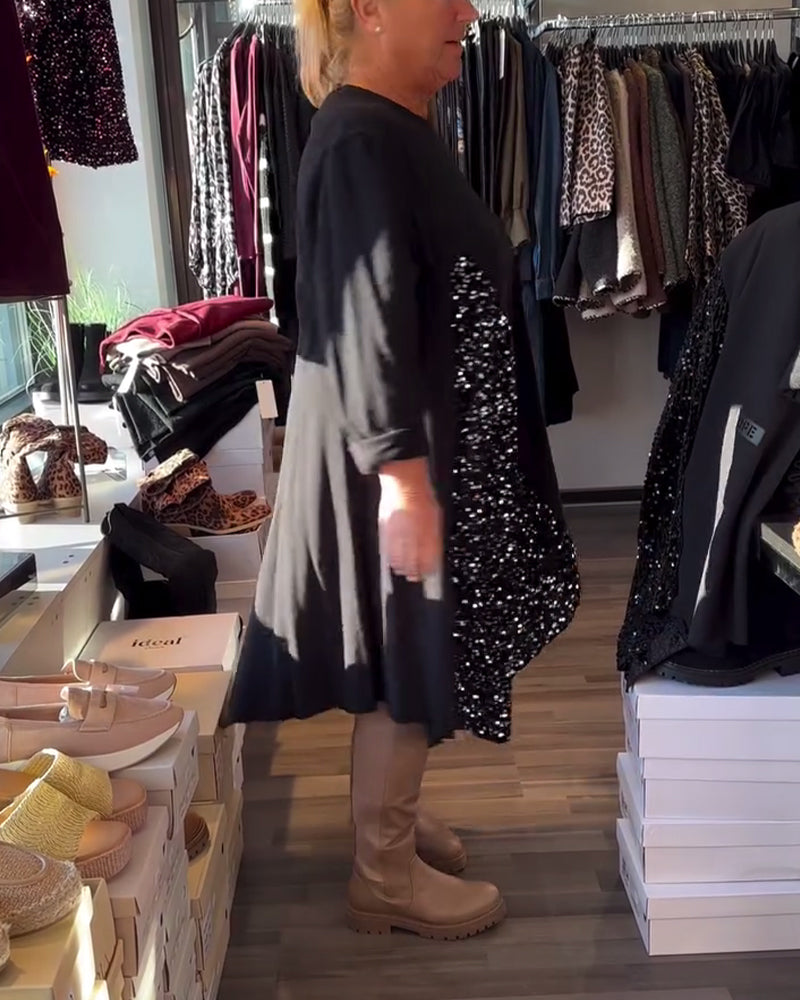 Kleid Glitzer Einsatz Runder Halsausschnitt