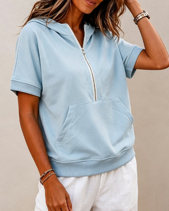 Bluse Reißverschluss Tasche Kurzarm
