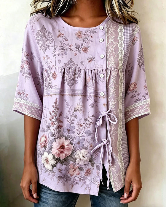 Bluse Retro Blumenprint Lässig