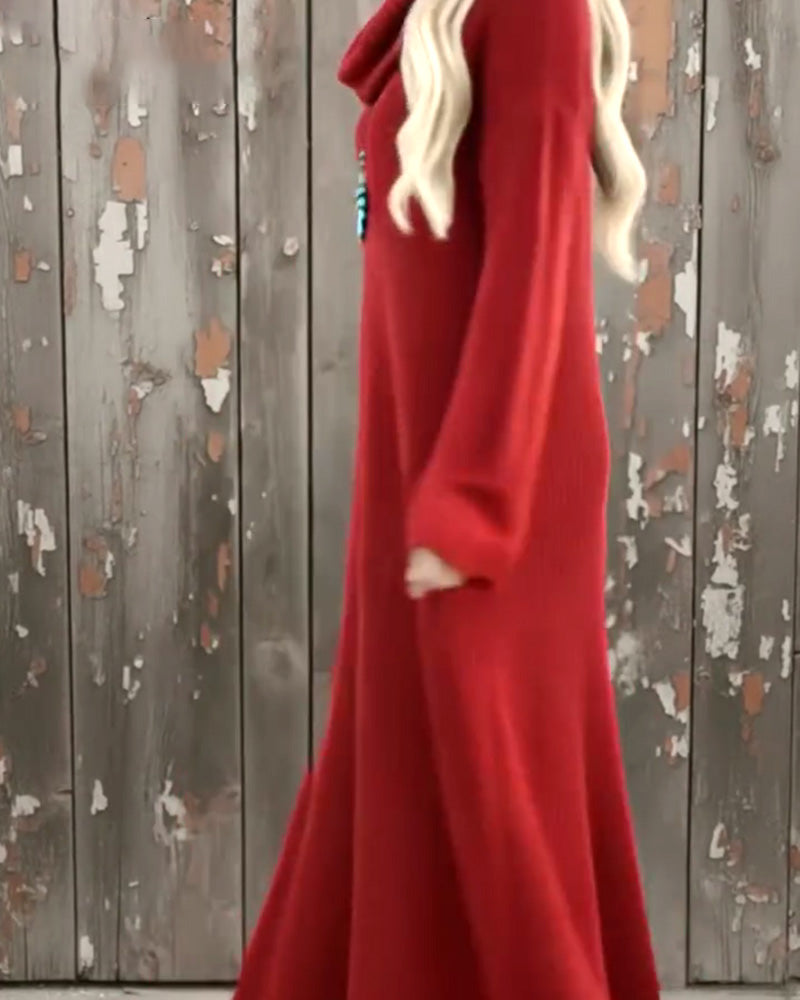 Unifarbenes Kleid mit hohem Ausschnitt und stylischem Design