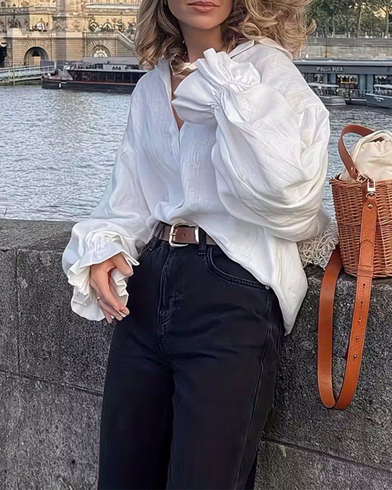 Hemd lockere Passform Rüschen-Schulterärmel