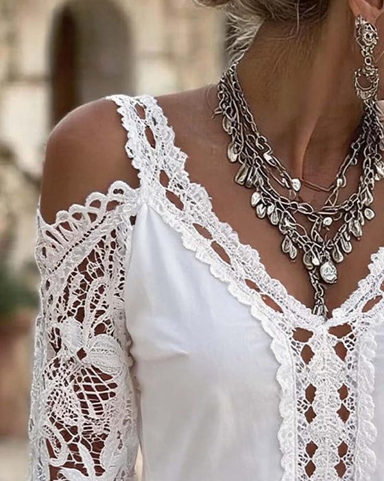 Bluse Off-Shoulder Spitze Rüsche