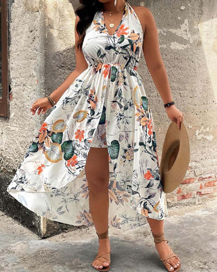 Set V-Ausschnitt Halter Ärmelloses Kleid + Shorts