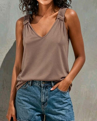 Tank Top Uni Farbe Twist V-Ausschnitt